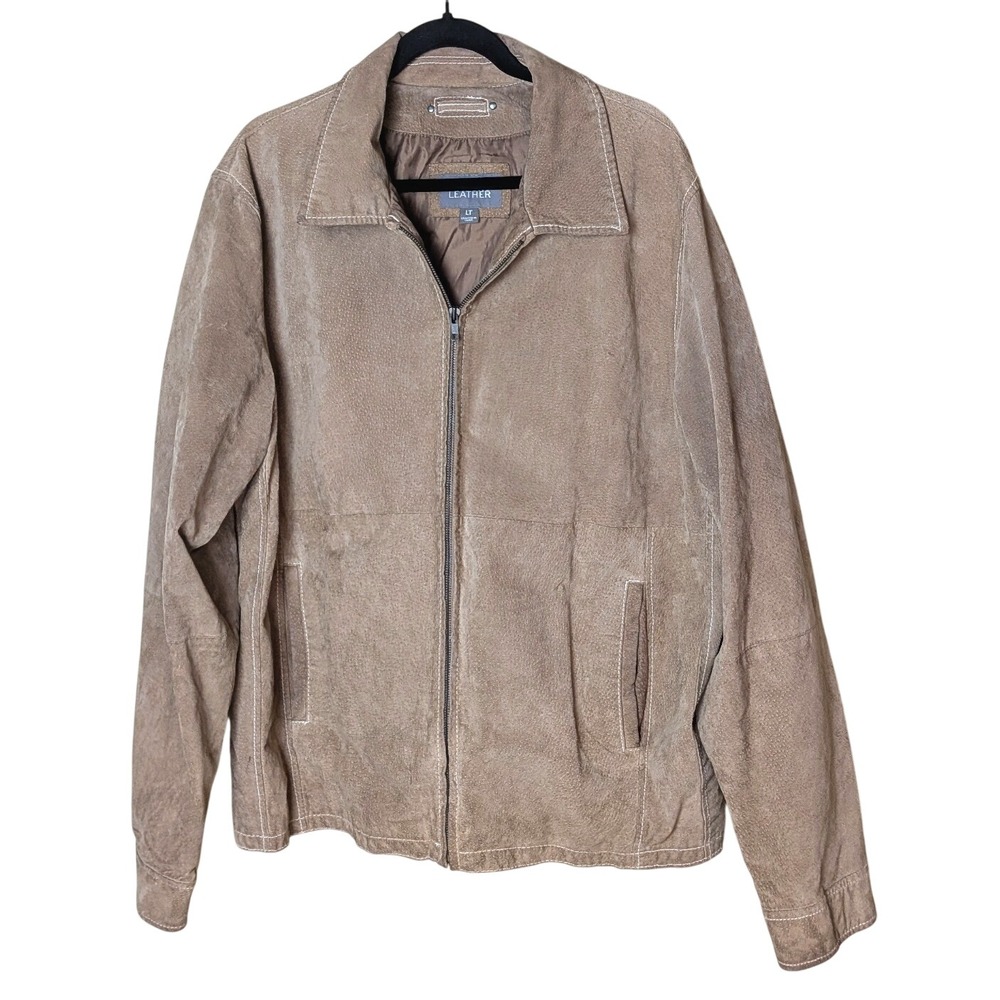Wilson Leather Tan Suede Jacket Leather Zip Front Sz LT‎ Classic 90s Minimalist